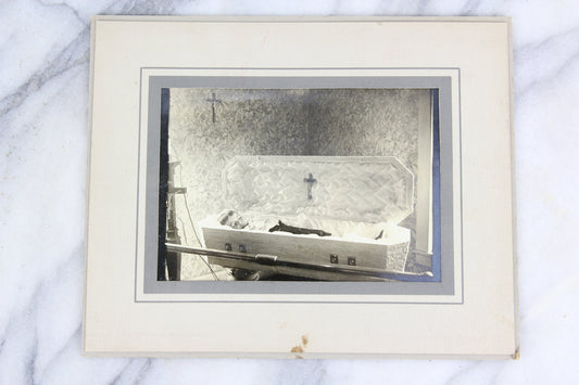 Postmortem Matted Photograph of Little Boy in Coffin with Crucifix