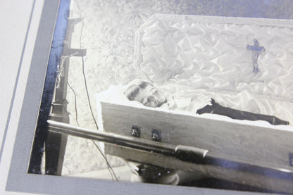 Postmortem Matted Photograph of Little Boy in Coffin with Crucifix
