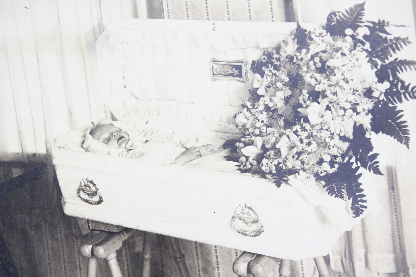 Postmortem Matted Photograph of Young Child in Coffin, "Our Darling"