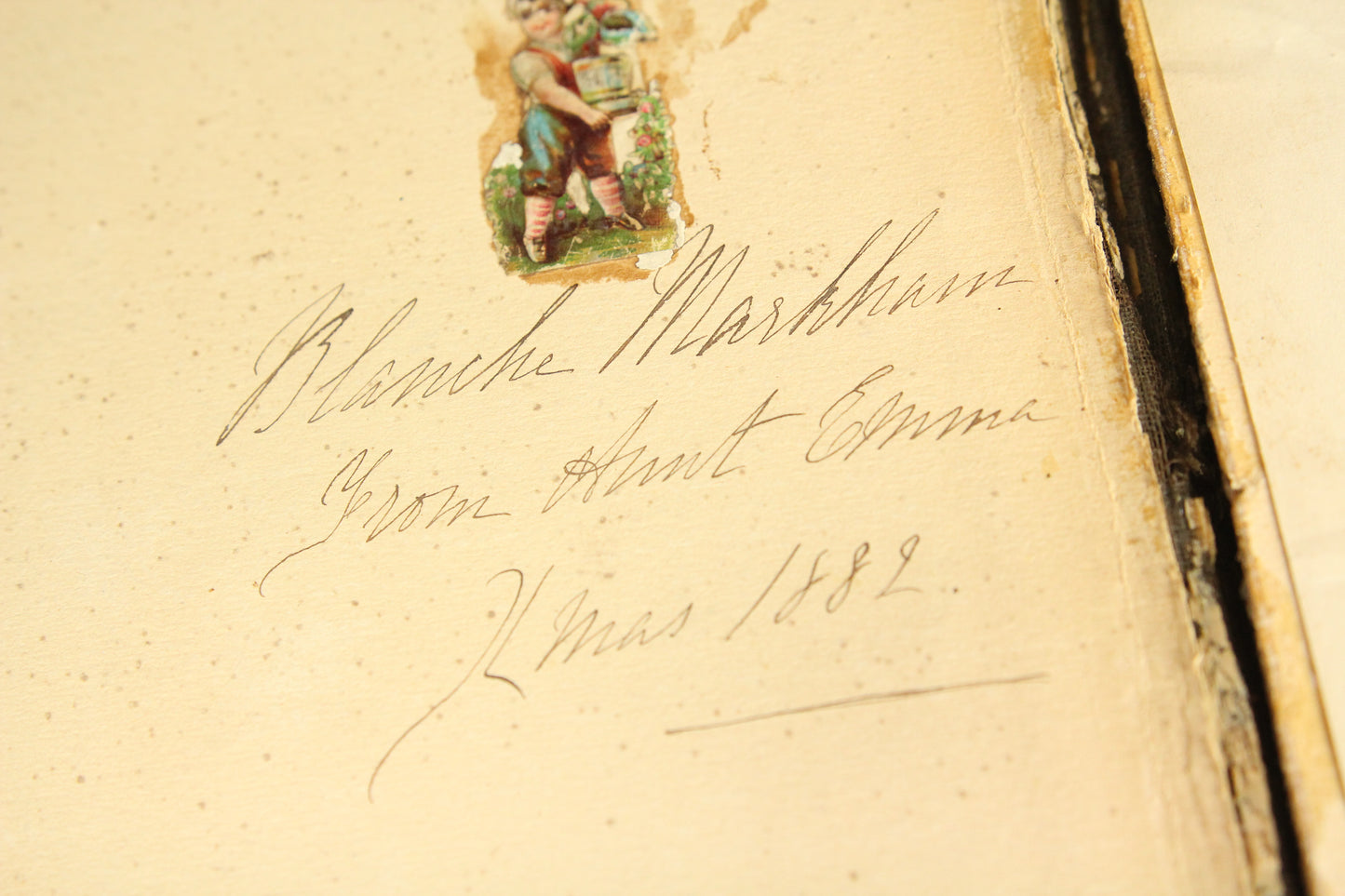 Victorian 129 Piece Scrapbook of Blanche Marsham, 1882, Handpainted Cat Cover