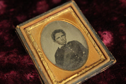 Ninth Plate Ambrotype Photograph of a Young Boy in a Half Union Case
