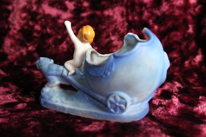 Bisque Figurine Bowl with a Blue Tiger, Mepocoware, Made in Japan