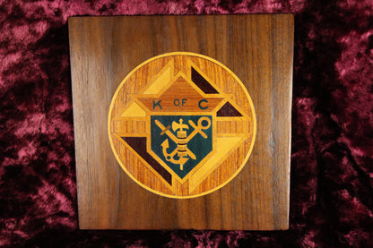 Folk Art Knights of Columbus Logo Handmade Inlaid Wooden Plaque
