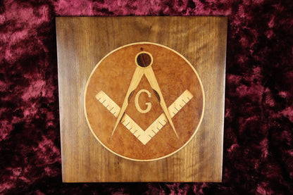 Folk Art Freemasons Masonic Logo Handmade Inlaid Wooden Plaque