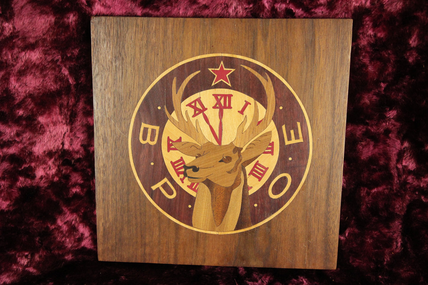 Folk Art Benevolent and Protective Order of Elks Logo Handmade Inlaid Wooden Plaque