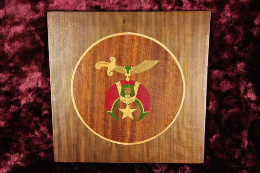 Folk Art Shriners Freemasons Logo Handmade Inlaid Wooden Plaque