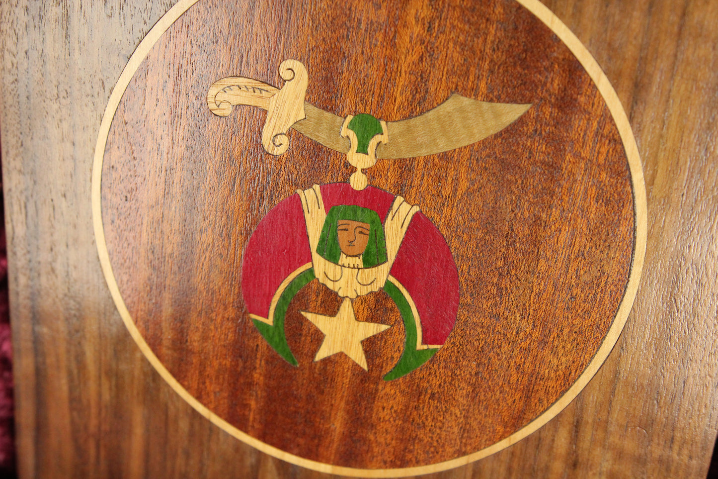 Folk Art Shriners Freemasons Logo Handmade Inlaid Wooden Plaque