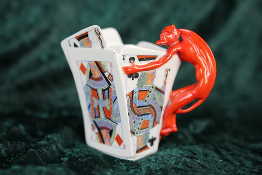 Royal Bayreuth Devil Playing Cards Painted Porcelain Creamer Pitcher, 4"