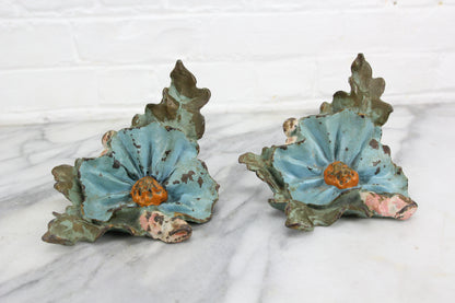 Figural Flowers Handpainted Cast Iron Bookends