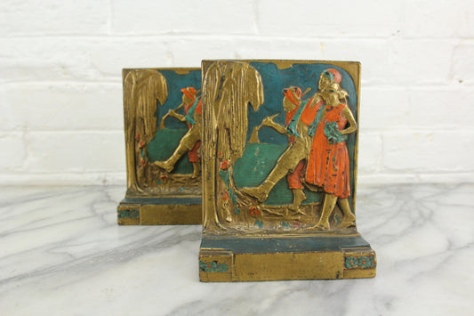 Art Deco Handpainted Figural Bookends by Pompeian Bronze Co., 1921