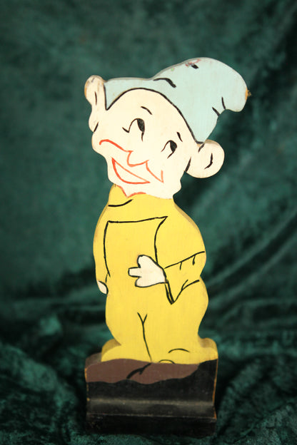 Folk Art Hand Painted and Hand Cut Wooden Dopey the Dwarf Doorstop