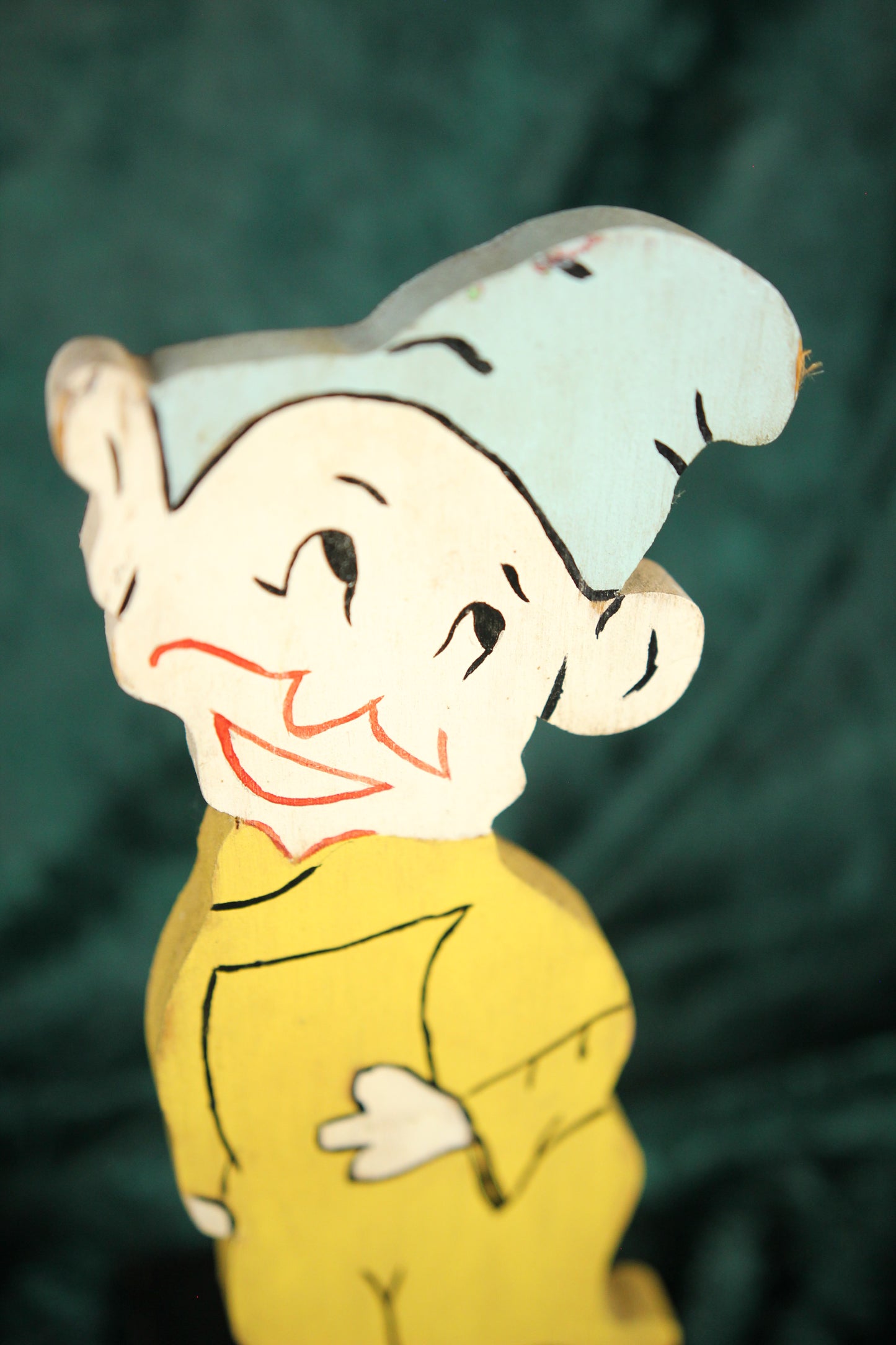 Folk Art Hand Painted and Hand Cut Wooden Dopey the Dwarf Doorstop