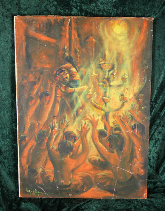 Artist Signed Oil on Canvas Painting of a Spiritual Ceremony, 1973