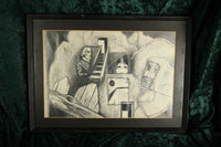 Framed Artist Signed Abstract Spectral Charcoal Drawing, Signed Max, 1982