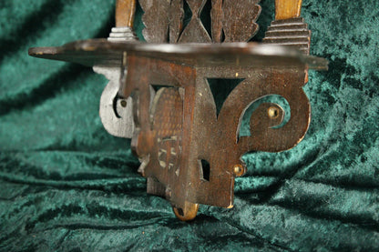 Antique Handmade Scroll Cut Wooden Freemasons Masonic Wall Shelf