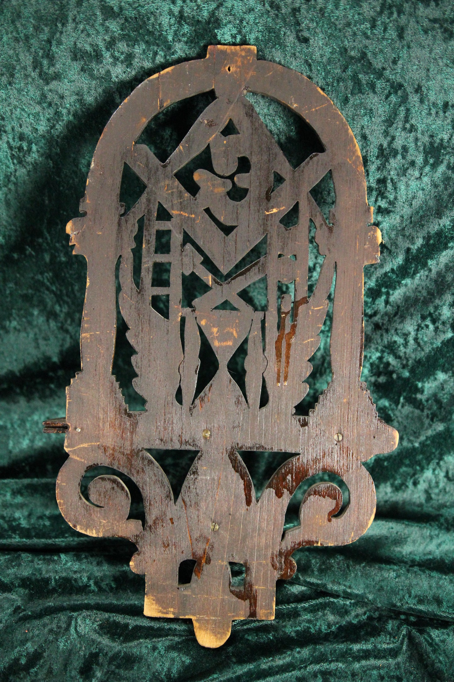 Antique Handmade Scroll Cut Wooden Freemasons Masonic Wall Shelf