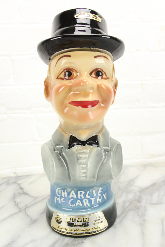 Charlie McCarthy Ventriloquist Dummy Jim Beam Whiskey Decanter, 1976