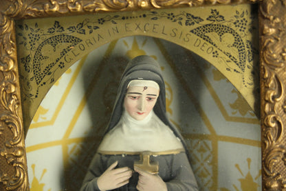 St. Rita of Cascia Folk Art Catholic Religious Shadow Box Shrine with Reverse Painted Glass