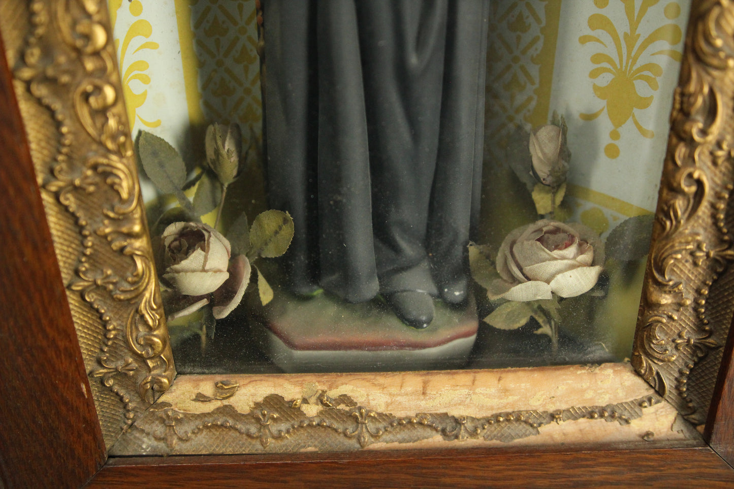 St. Rita of Cascia Folk Art Catholic Religious Shadow Box Shrine with Reverse Painted Glass