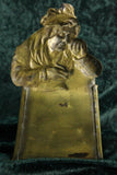 Antique Stamped Brass Match Safe Holder with Granny Snorting Snuff