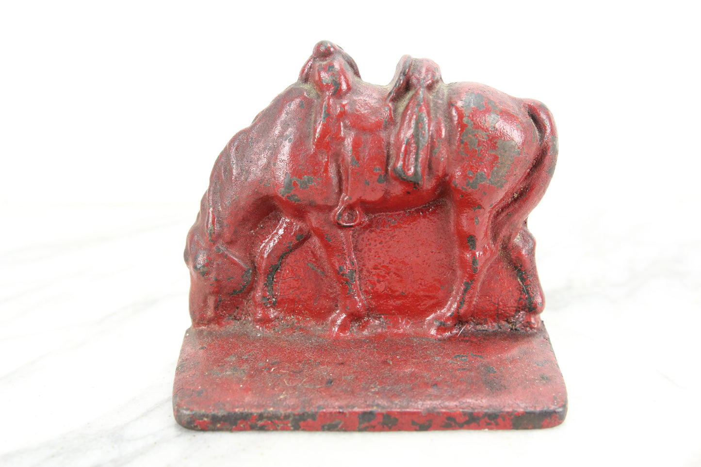 Cast Iron Grazing Horse Bookends Painted Red