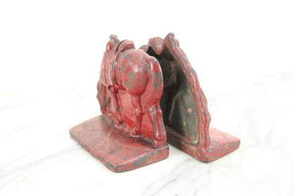Cast Iron Grazing Horse Bookends Painted Red