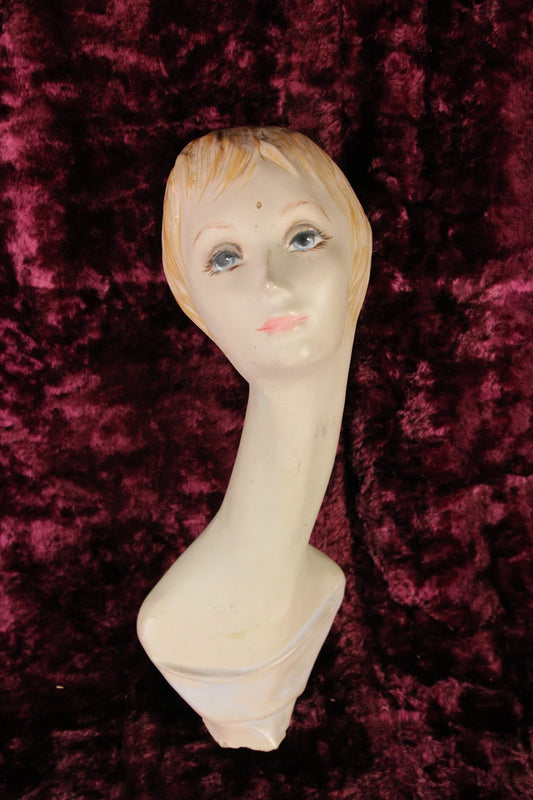 Vintage Odd Long Neck Short Haiered Female Mannequin Head, 1960s