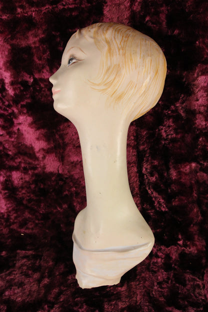 Vintage Odd Long Neck Short Haiered Female Mannequin Head, 1960s