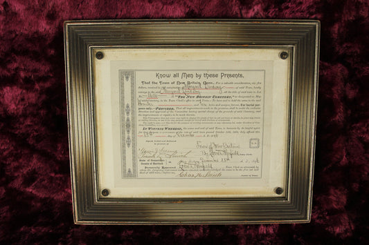 Framed Burial Plot Deed for The New Britain Cemetery, Connecticut, 1896