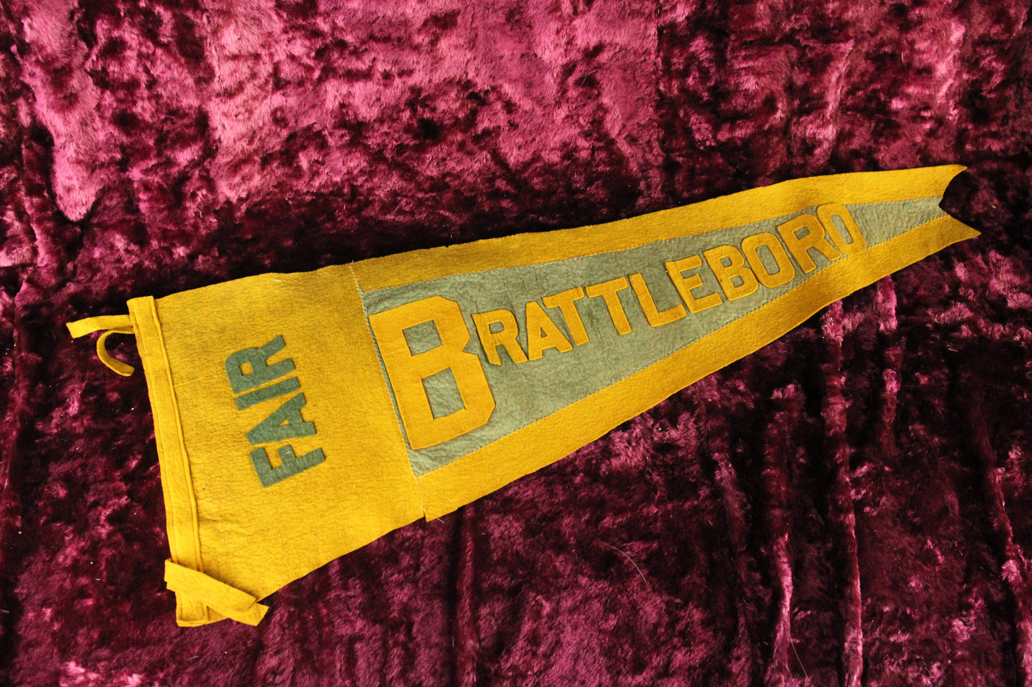 Antique Brattleboro Fair, Vermont Hand Stitched Felt Pennant, 33" Long
