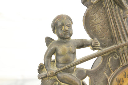 Spelter Clock with Cherubs on a Violin, Made in U.S.A.