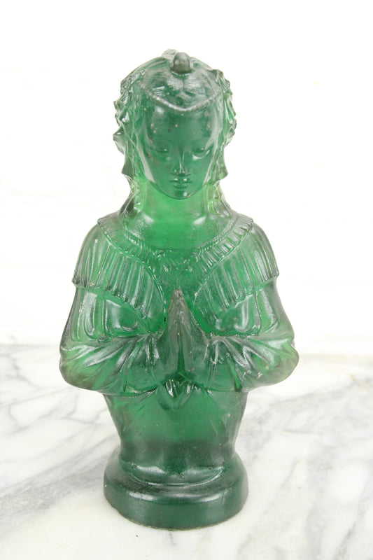 Translucent Green Resin Statue of a Praying Goddess