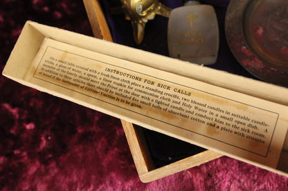 Vintage Catholic Last Rites Sacrament Sick Call Box with Cross, Candlesticks, & More