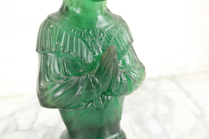 Translucent Green Resin Statue of a Praying Goddess