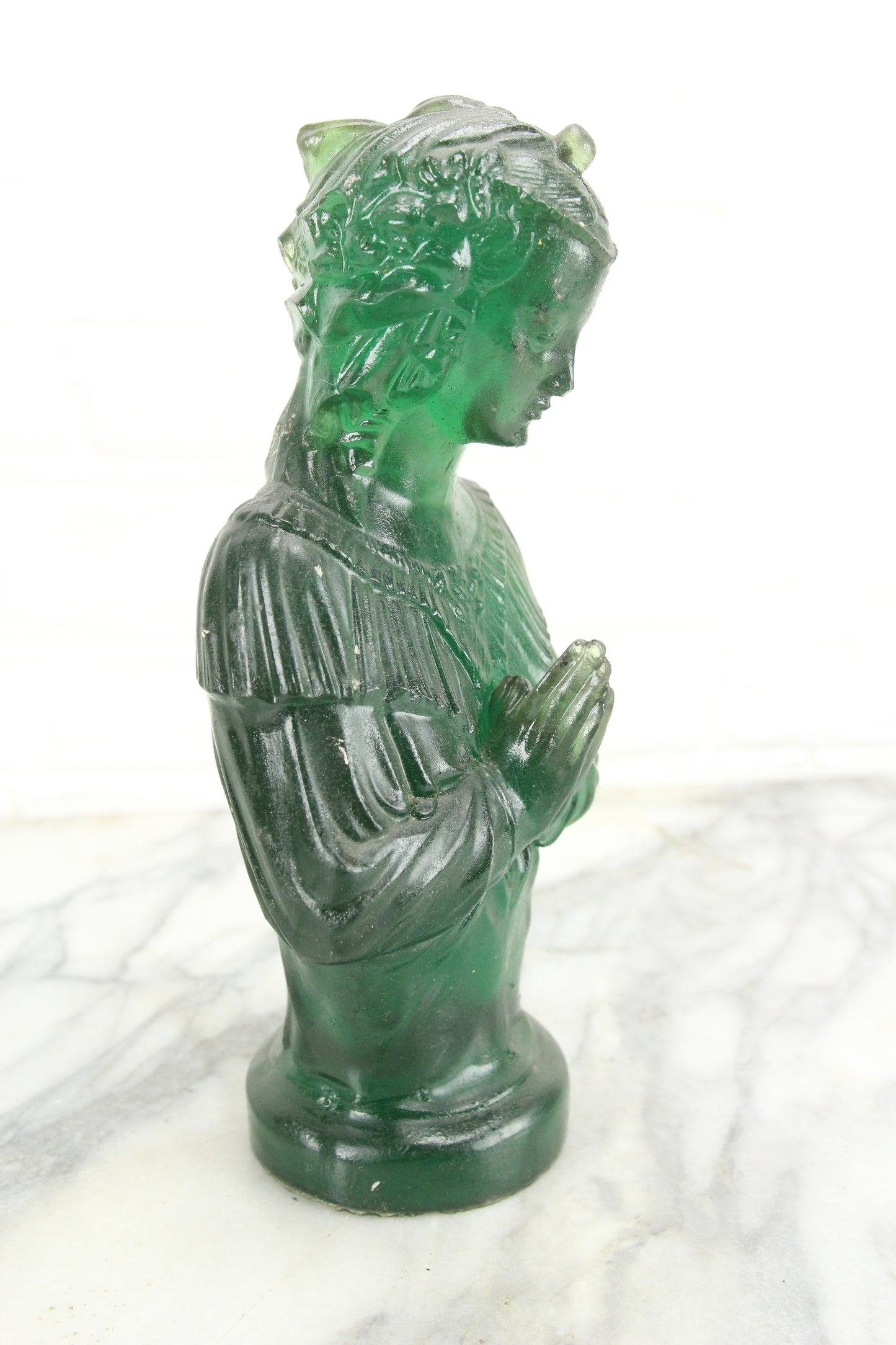 Translucent Green Resin Statue of a Praying Goddess