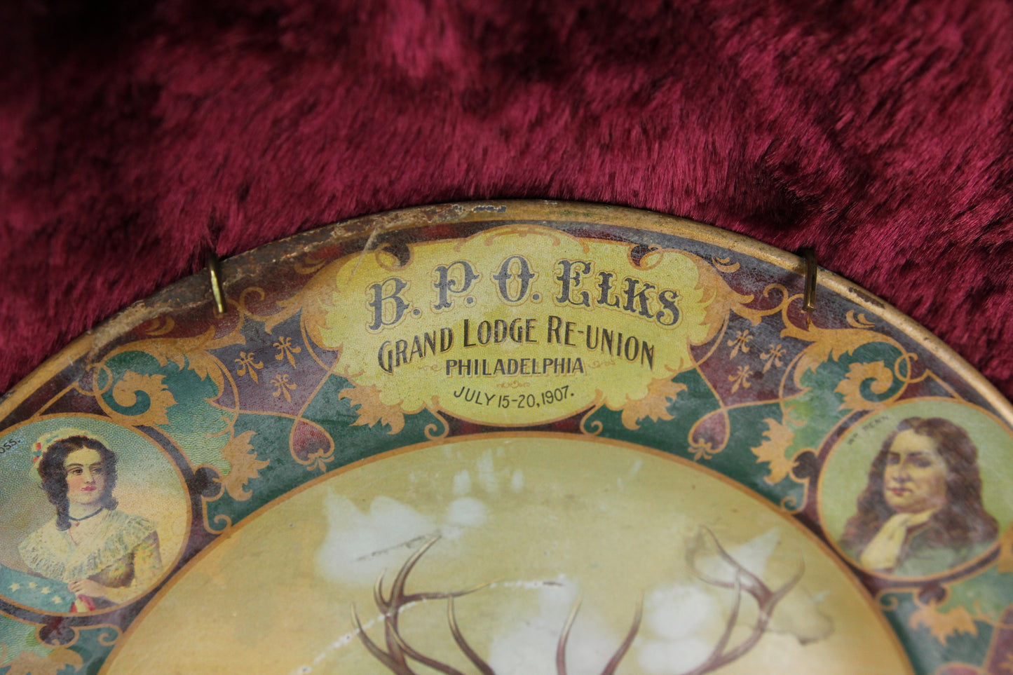 Elks Grand Lodge Reunion Philadelphia Tin Litho Plate, 1907