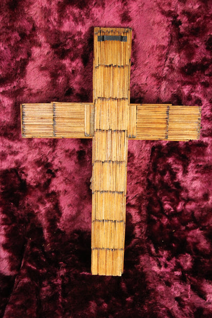 Antique Tramp Art Matchstick Crucifix Cross
