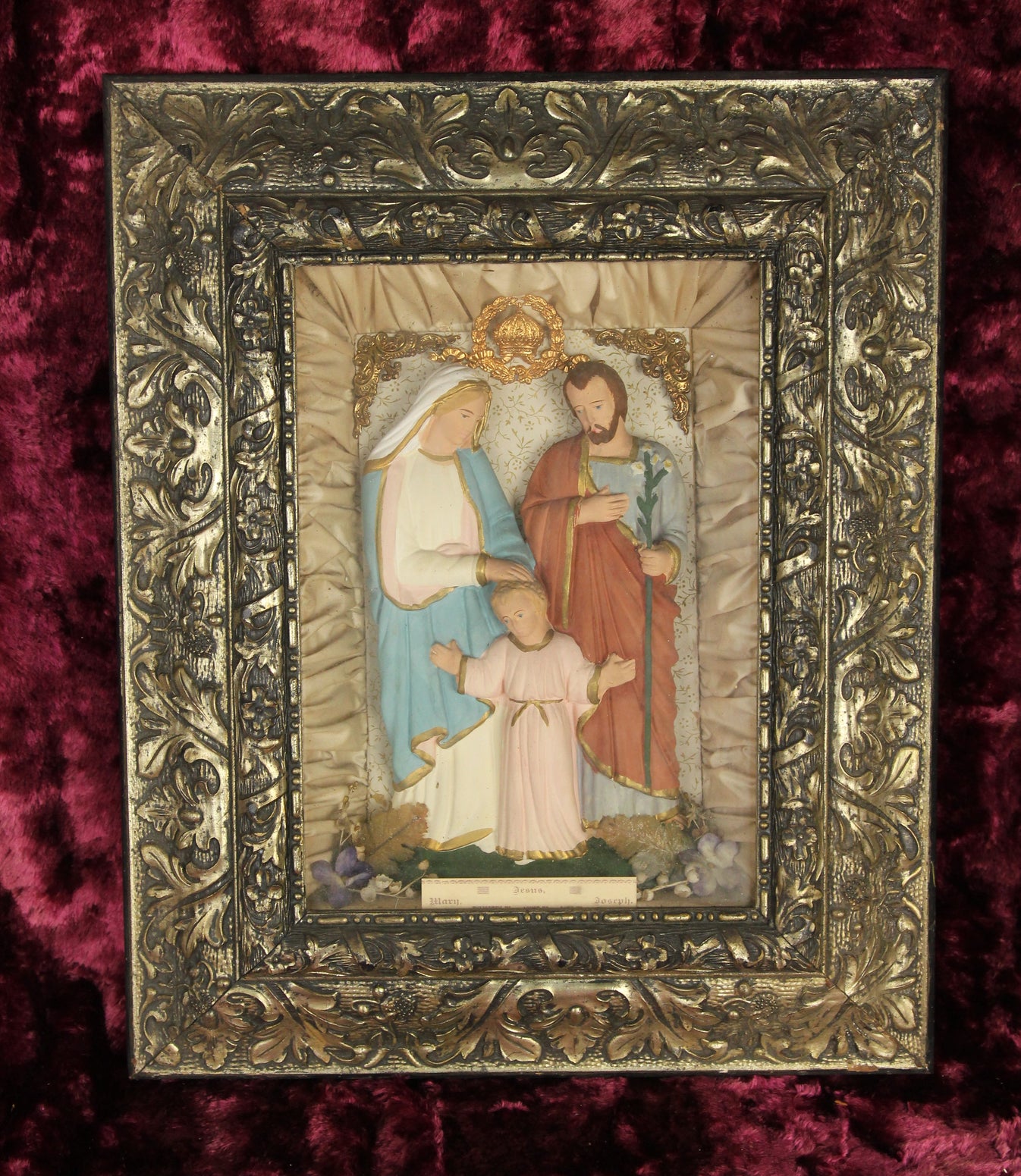 Antique Holy Family Jesus, Mary, & Joseph Catholic Shadowbox – Memory ...