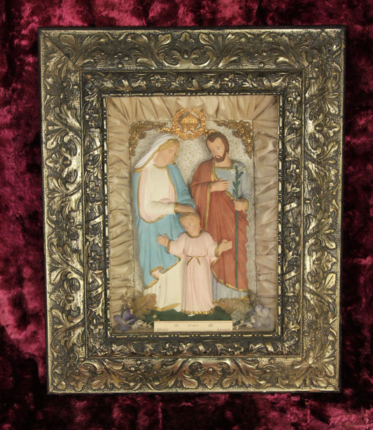 Antique Holy Family Jesus, Mary, & Joseph Catholic Shadowbox