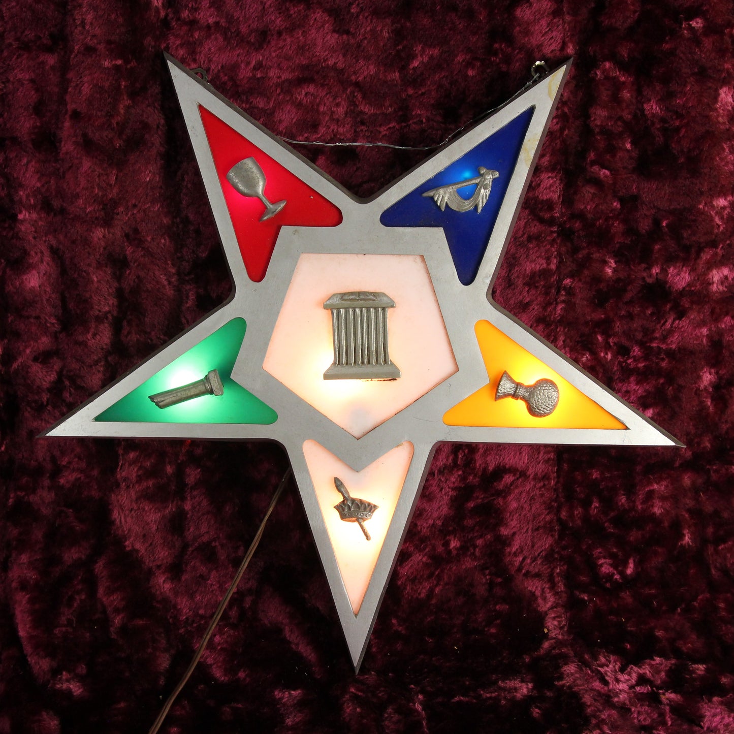 Large Cast Alluminum Light-Up Order of the Eastern Star Insignia Wall Hanger