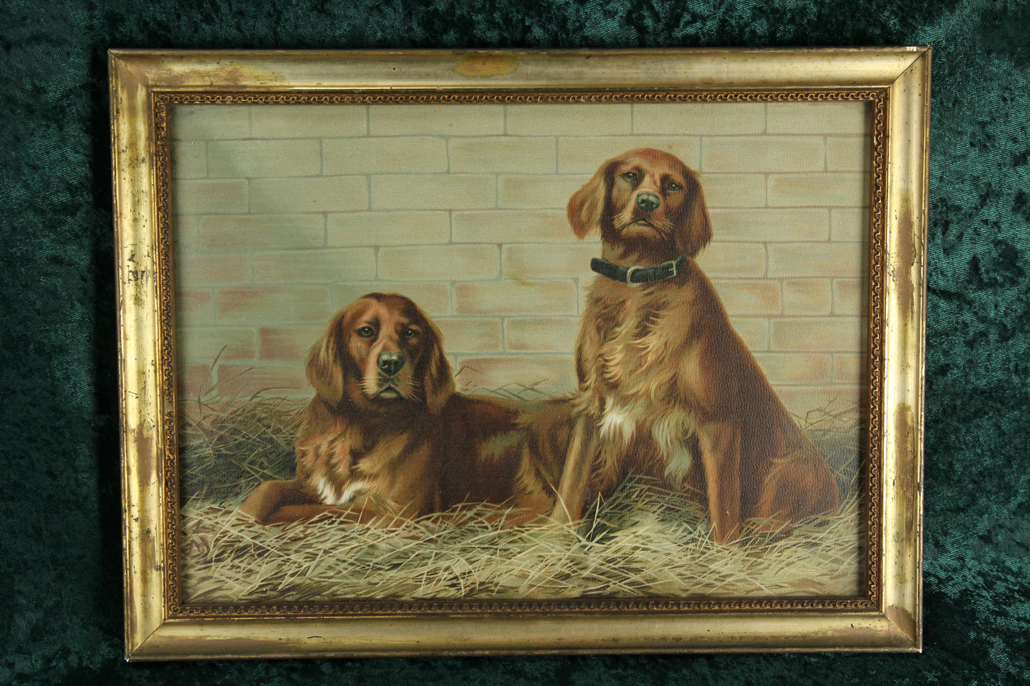 Folky Print of Two Dogs With Victorian Trade Card It Was Based On