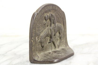 End of the Trail Cast Iron Bookend with Whirling Logs Border, 1928