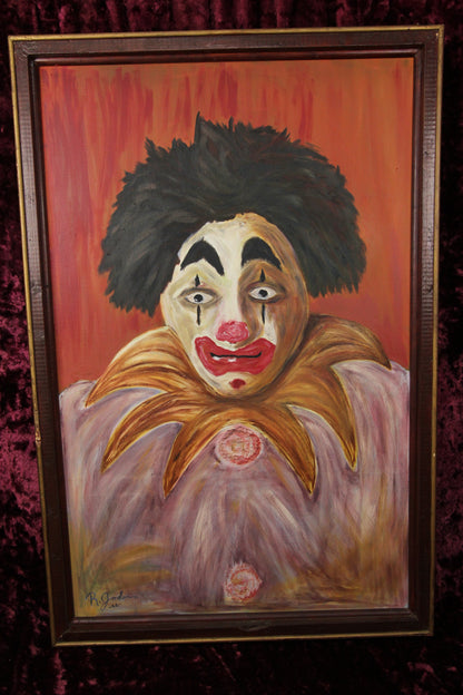 Massive Oversized Oil on Canvas Creepy Clown Painting, 35" x 54"
