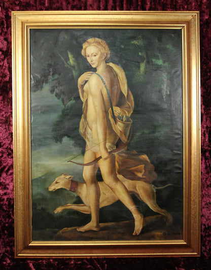 Massive Oversized Oil on Canvas Painting Artist Study "Diana the Huntress"