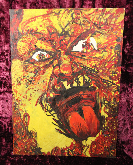 Oversized Dramatic Yelling Screaming Face Oil on Canvas Painting, 33" x 46"