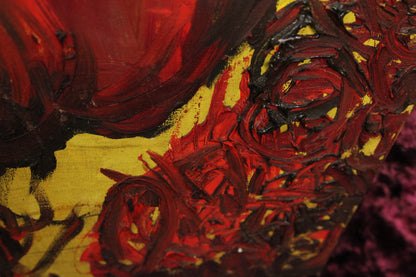 Oversized Dramatic Yelling Screaming Face Oil on Canvas Painting, 33" x 46"