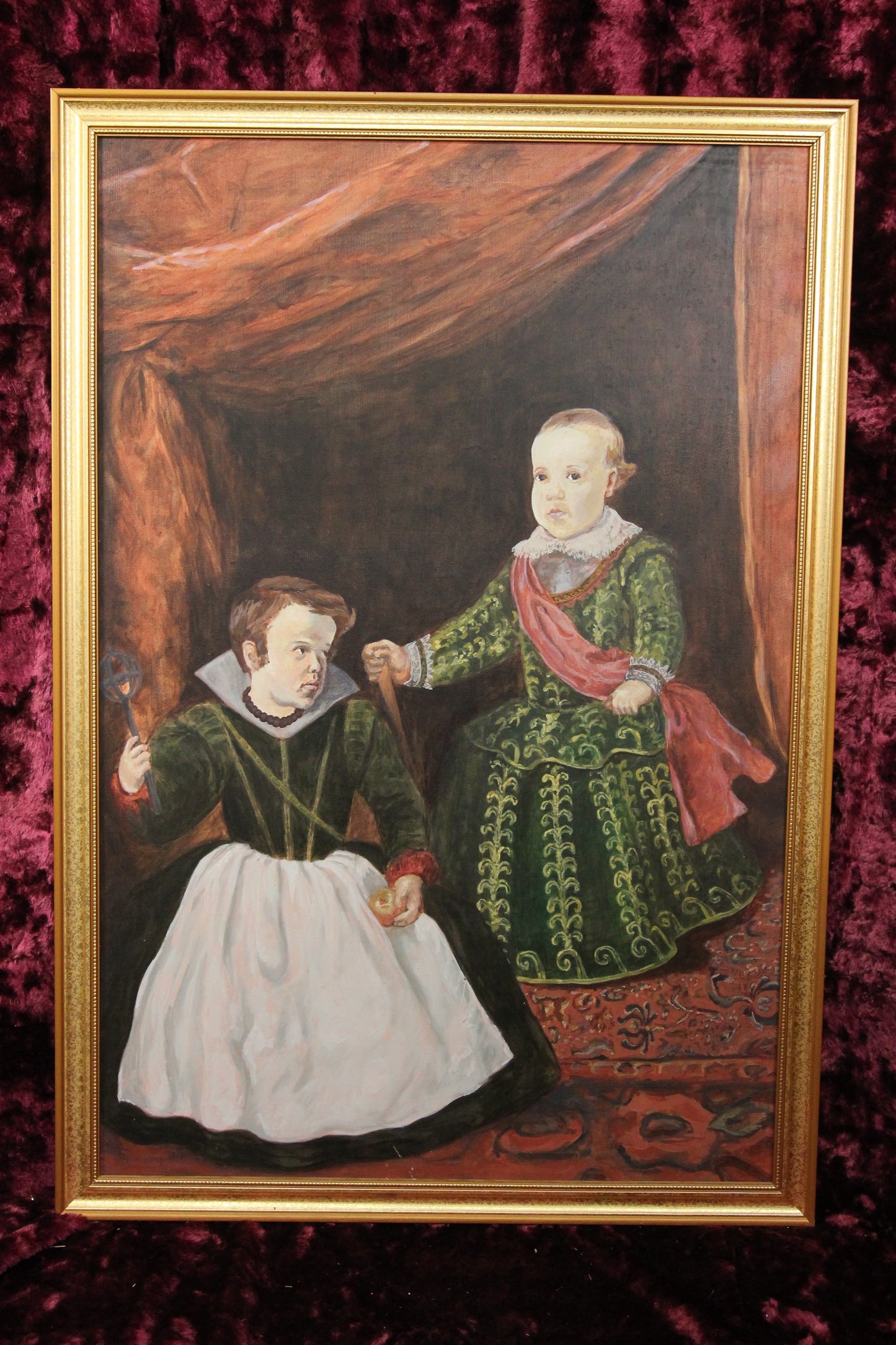 Oil on Canvas Painting "Prince Balthasar Charles with a Dwarf," After Velázquez