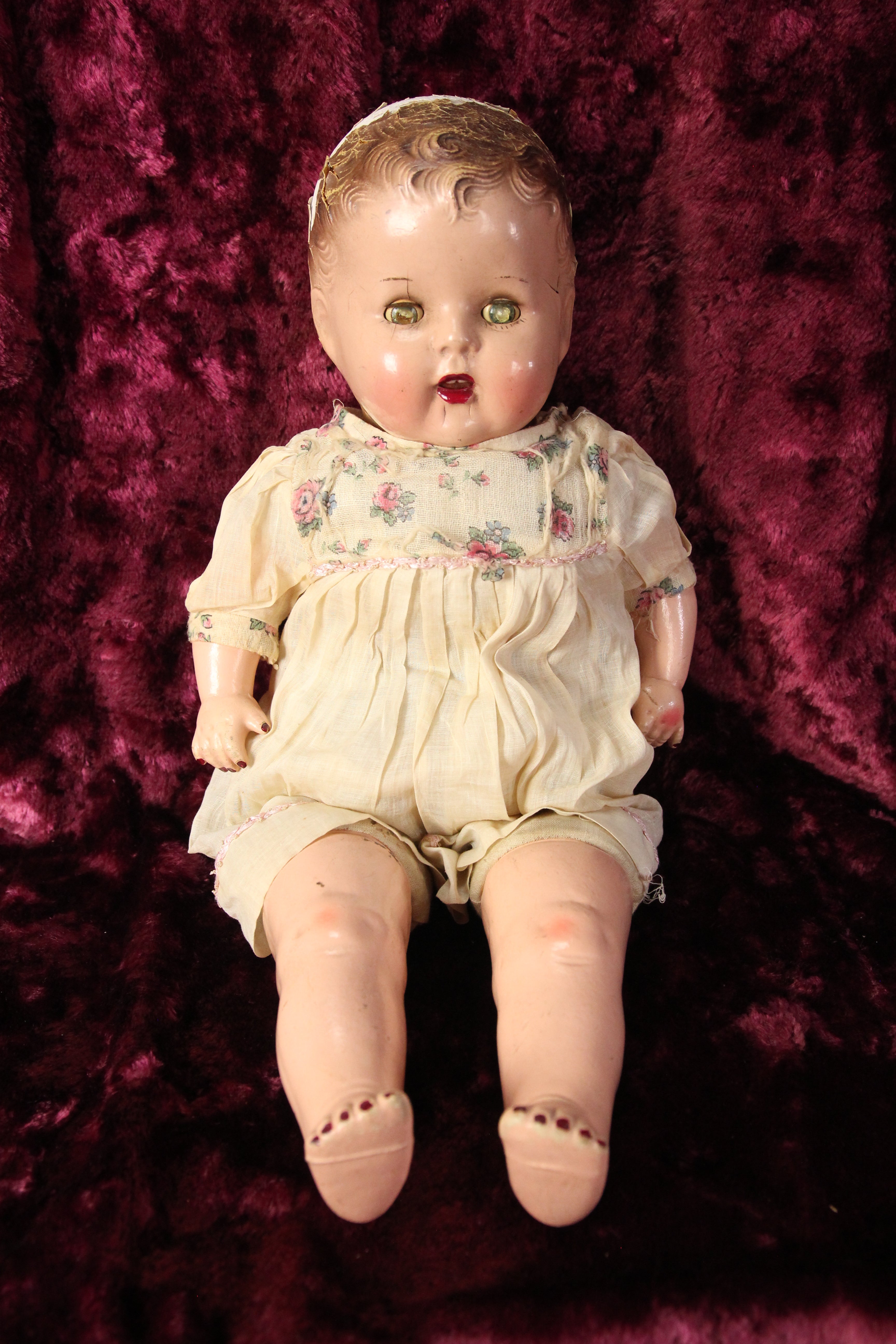 Vintage Composition Doll with Painted Nails and Rotted Sleep Eyes, 24