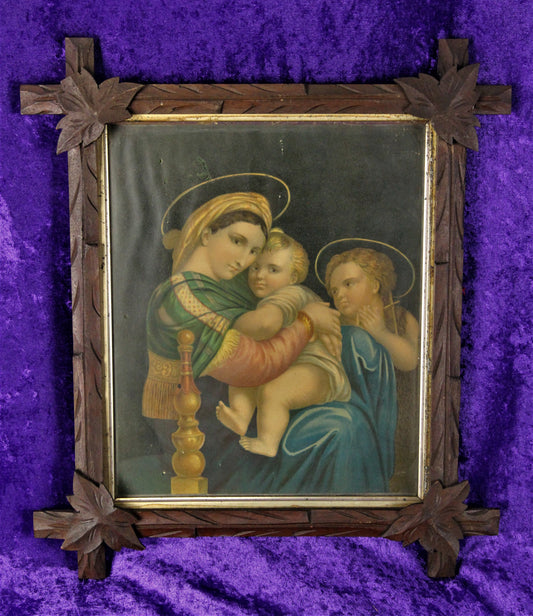 Mary, Jesus Christ, and John the Baptist Antique Framed Print, 15" x 17"