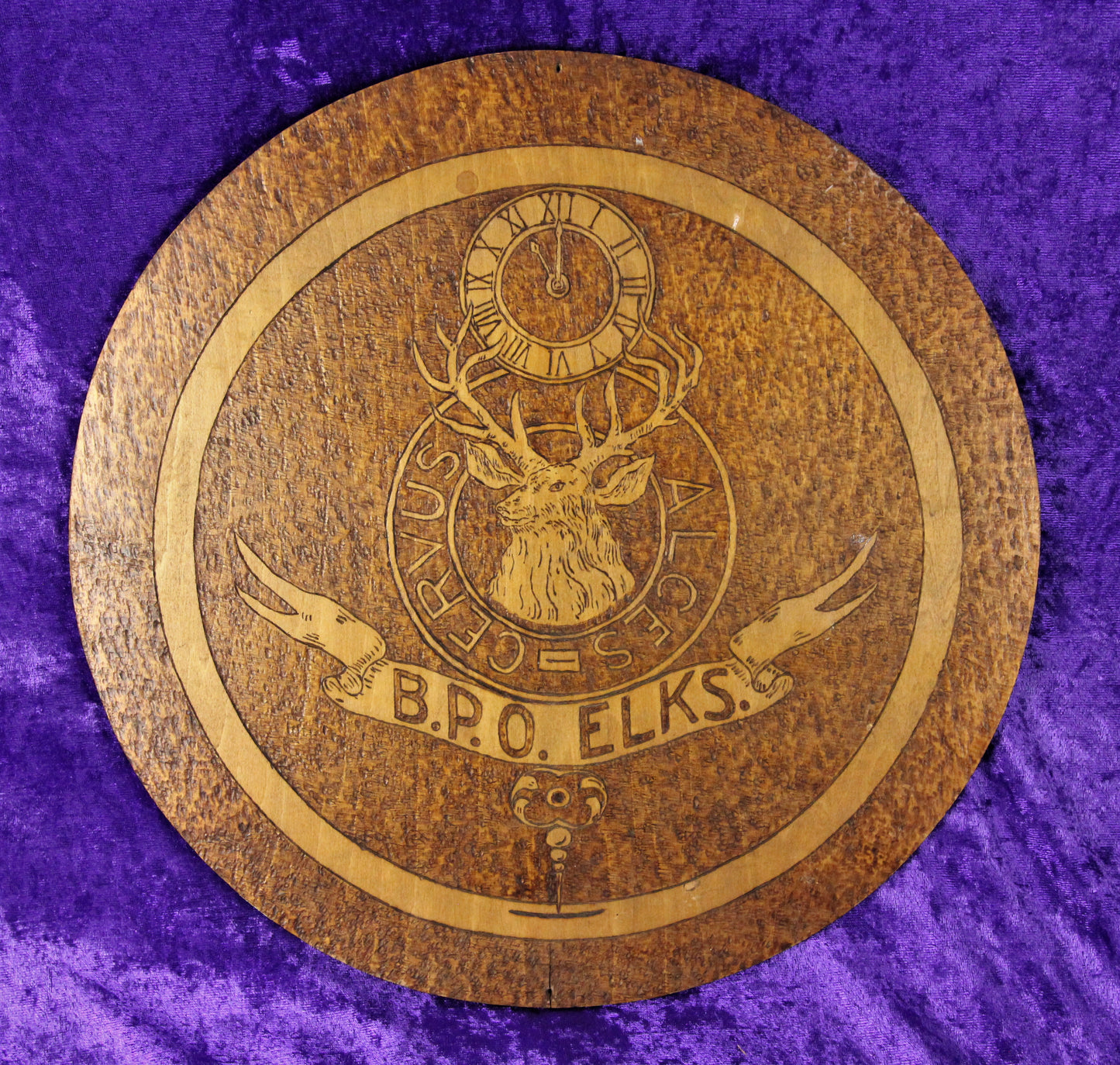 Benevolent Protective Order of Elks BPOE Circular Pyrography Flemish Art, 16"
